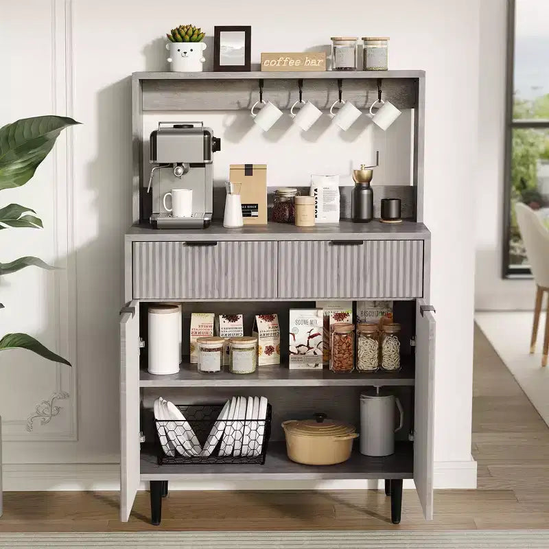 Madia a 2 ante con 2 cassetti, mobile contenitore in legno per sala da pranzo, cucina e soggiorno, mobiletto consolle da caffè