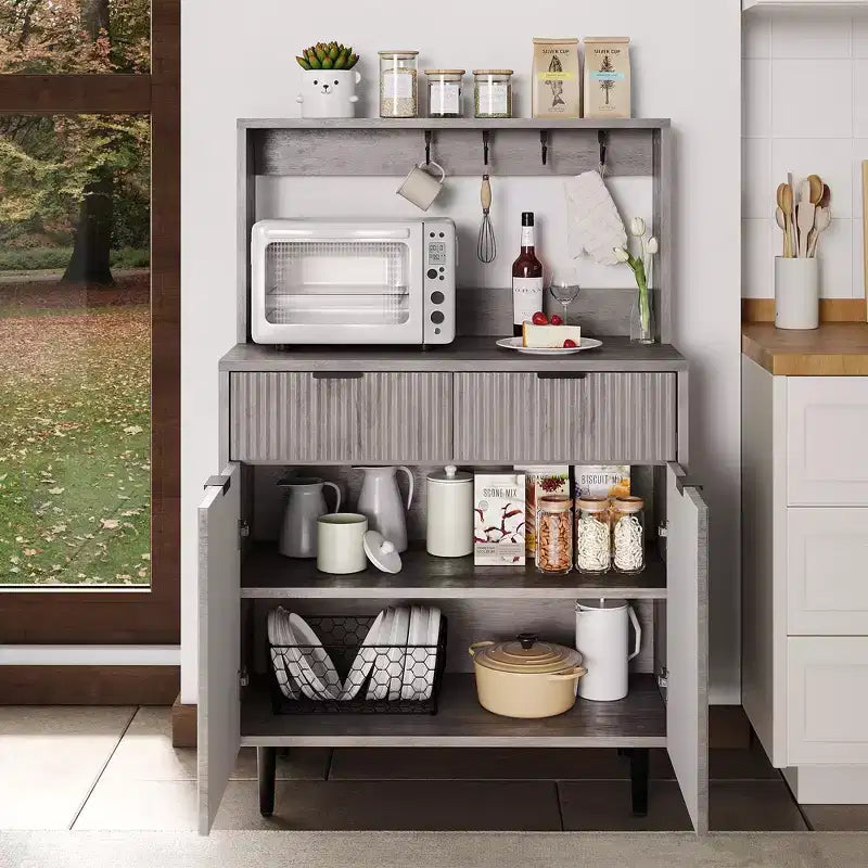 Madia a 2 ante con 2 cassetti, mobile contenitore in legno per sala da pranzo, cucina e soggiorno, mobiletto consolle da caffè
