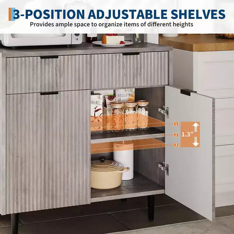 Madia a 2 ante con 2 cassetti, mobile contenitore in legno per sala da pranzo, cucina e soggiorno, mobiletto consolle da caffè