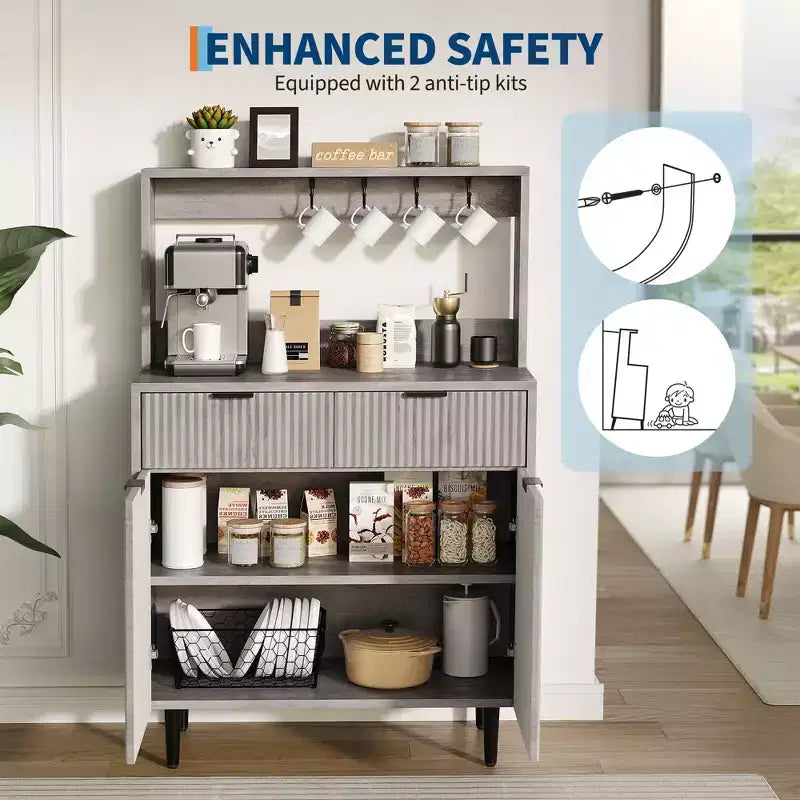 Madia a 2 ante con 2 cassetti, mobile contenitore in legno per sala da pranzo, cucina e soggiorno, mobiletto consolle da caffè