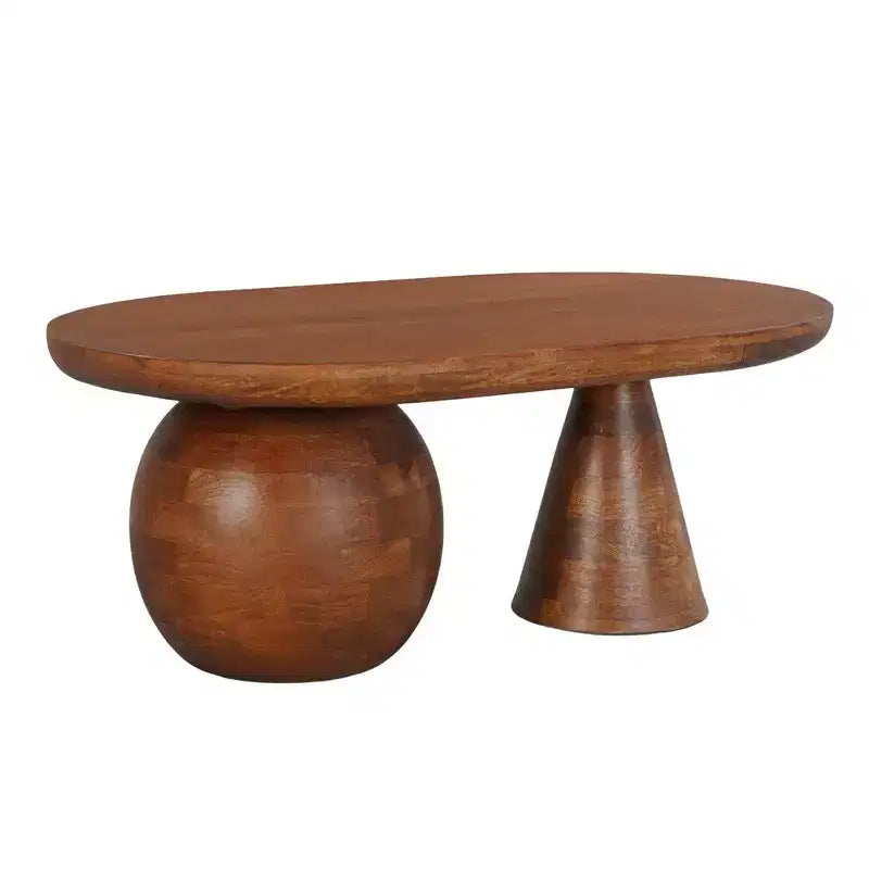 Tavolino da caffè ovale da 38" fatto a mano in legno di mango - Base a sfera e cono rotonda
