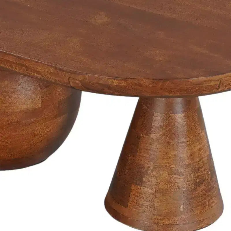 Tavolino da caffè ovale da 38" fatto a mano in legno di mango - Base a sfera e cono rotonda