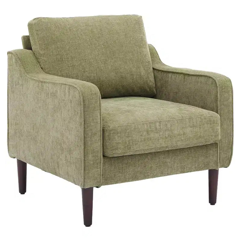 Poltrona singola Mid-Century, Poltrona moderna in tessuto di lino con braccioli a cucchiaio, Poltrona da lettura con schienale alto