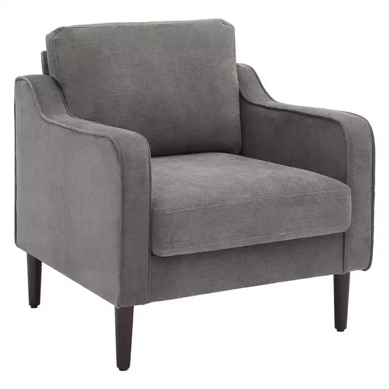 Poltrona singola Mid-Century, Poltrona moderna in tessuto di lino con braccioli a cucchiaio, Poltrona da lettura con schienale alto