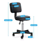 Sgabello con rotelle regolabile con sollevamento idraulico, per massaggi, spa, salone di bellezza, con schienale