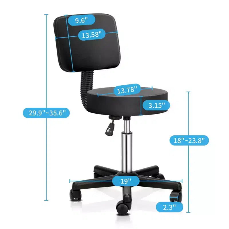 Sgabello con rotelle regolabile con sollevamento idraulico, per massaggi, spa, salone di bellezza, con schienale