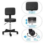 Sgabello con rotelle regolabile con sollevamento idraulico, per massaggi, spa, salone di bellezza, con schienale