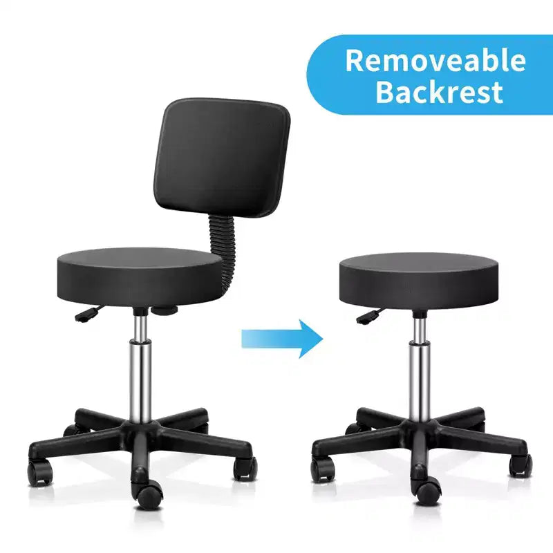 Sgabello con rotelle regolabile con sollevamento idraulico, per massaggi, spa, salone di bellezza, con schienale