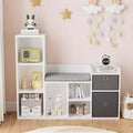 Kids Bookshelf, 44.1 Children Bookcase with Soft Cushion Seat Children's Toy Storage Cubby, Kids Storage Cabinet