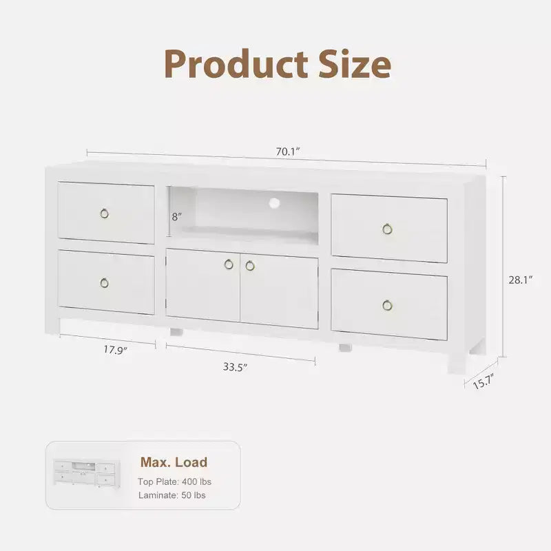 Mobile TV rustico da 178/203 cm per televisori da 75/80 pollici, mobile da intrattenimento lungo 178 cm con 6 cassetti portaoggetti e ripiano per soundbar, supporti per console TV marroni