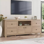 Farmhouse TV Stand for 75/80 Inch TVs, 70 Long Entertainment Center with 6 Storage Drawer & Soundbar Shelf, Brown Television Consoles Stands