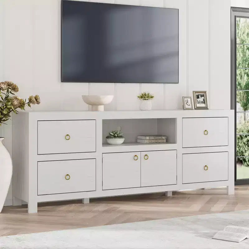 Mobile TV rustico da 178/203 cm per televisori da 75/80 pollici, mobile da intrattenimento lungo 178 cm con 6 cassetti portaoggetti e ripiano per soundbar, supporti per console TV marroni