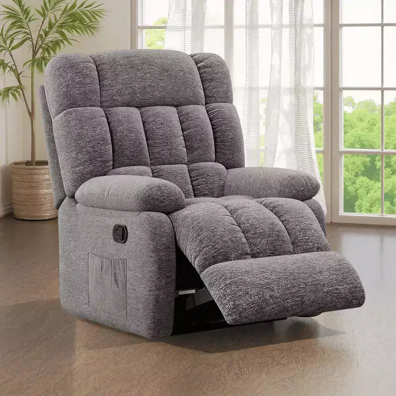 MAYEERTY Ergonomic Recliner Chair 110-160x Adjustable Recline Footrest Side Pocket for Living Room Gray