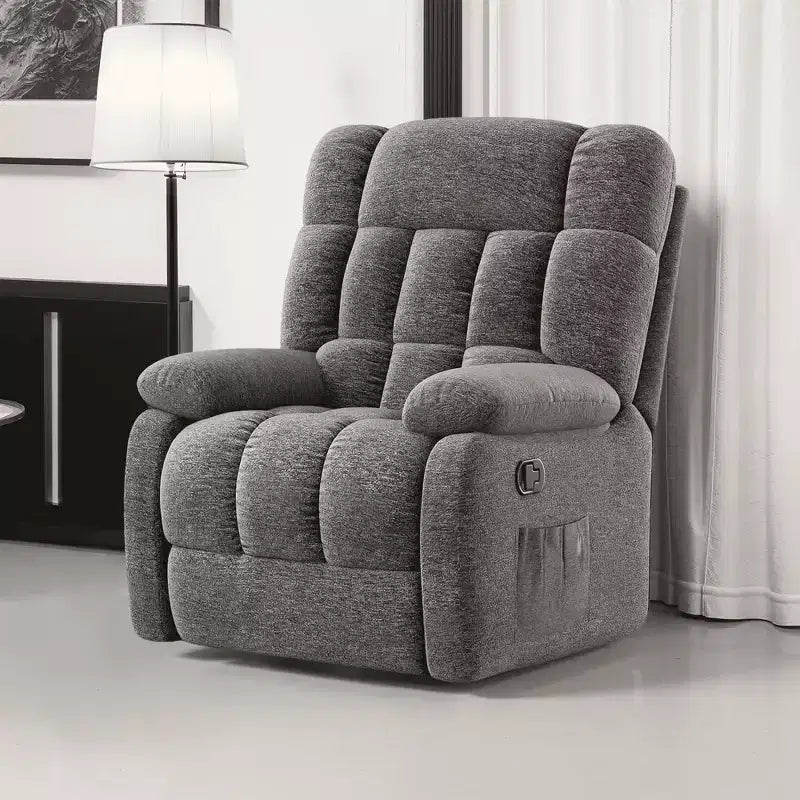 Poltrona Reclinabile Ergonomica Inclinazione Regolabile 110-160°, Poggiapiedi e Tasca Laterale per Soggiorno, Grigia