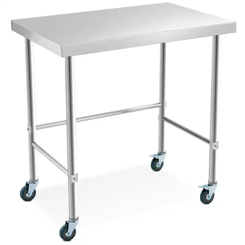 Tavolo in Acciaio Inox, Tavolo da Lavoro in Metallo con Piano in Acciaio Inox e Base Aperta per Ristoranti e Cucine