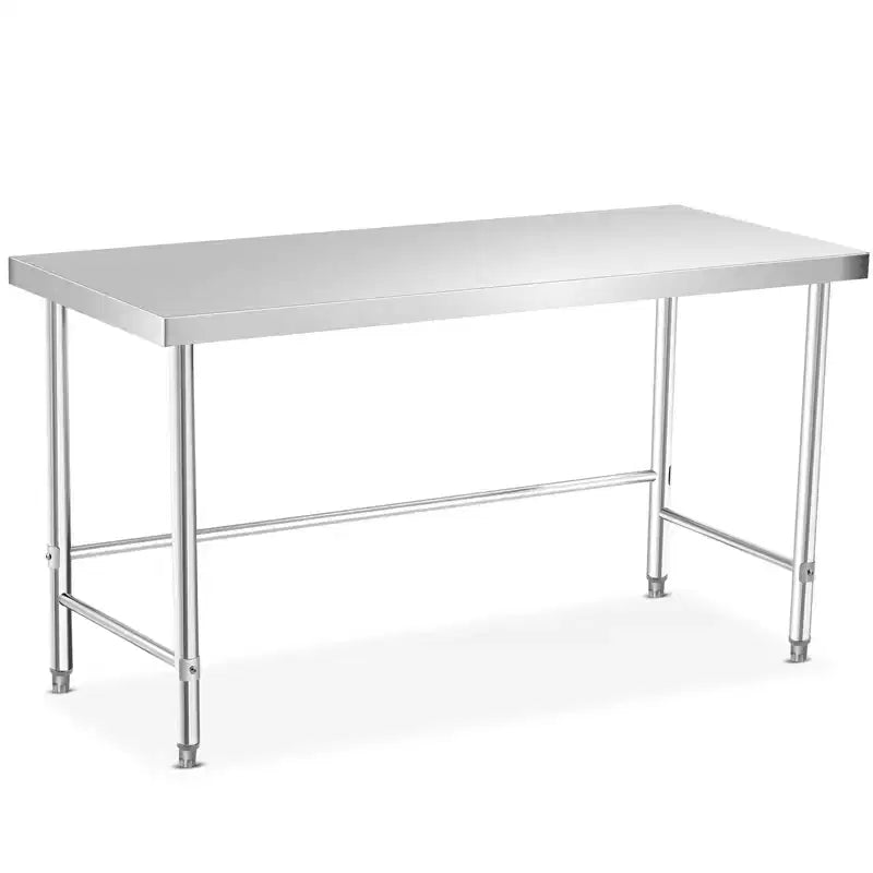 Tavolo in Acciaio Inox, Tavolo da Lavoro in Metallo con Piano in Acciaio Inox e Base Aperta per Ristoranti e Cucine