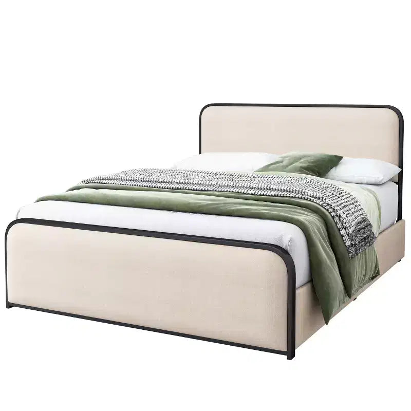Letto a piattaforma moderno imbottito con 4 cassetti contenitore sotto il letto