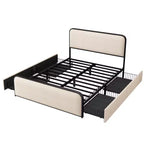 Letto a piattaforma moderno imbottito con 4 cassetti contenitore sotto il letto