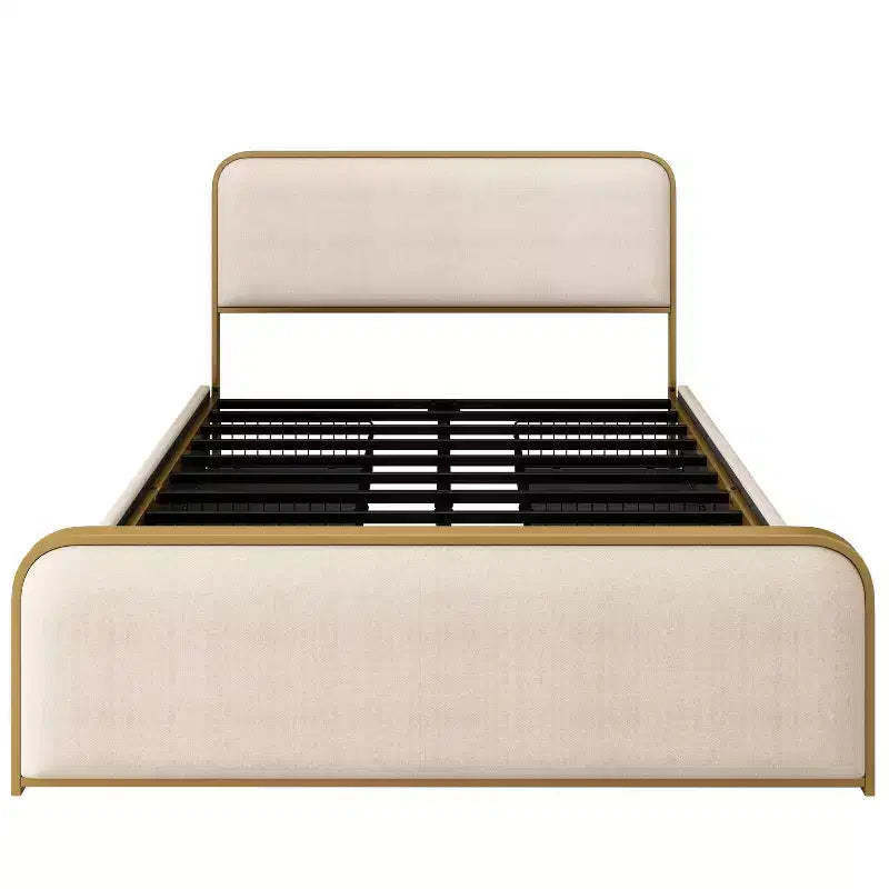 Letto a piattaforma moderno imbottito con 4 cassetti contenitore sotto il letto