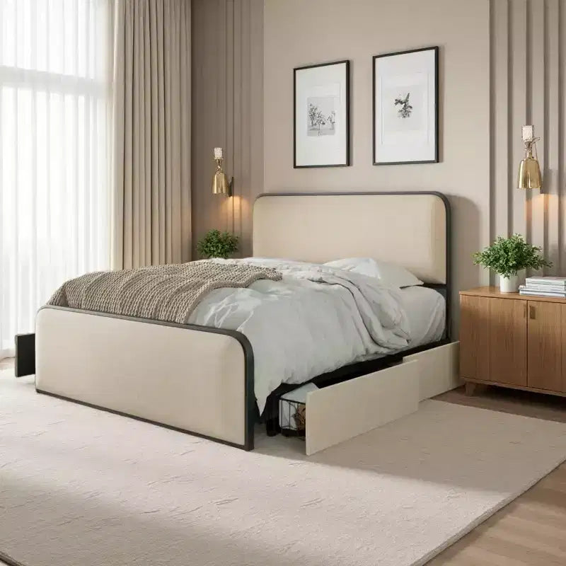 Merax Modern Upholstered Platform Bed with 4 Underbed Storage Drawers
