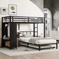 Twin over Twin Bunk Bed with Built-in Wardrobe Metal Bunk Bed with Trundle Foldable Desk Ladders Noise-reduced design Black