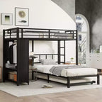 Twin over Twin Bunk Bed with Built-in Wardrobe Metal Bunk Bed with Trundle Foldable Desk Ladders Noise-reduced design Black