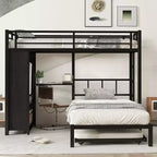 Letto a castello con armadio integrato, in metallo, con letto estraibile, scrivania pieghevole, scale, design a rumore ridotto, nero