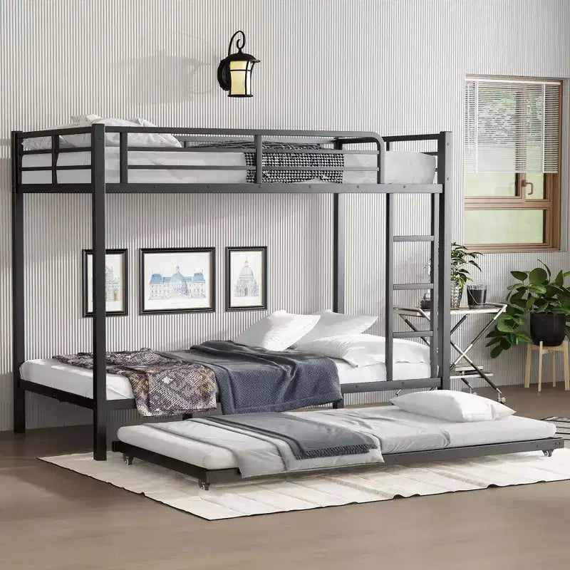 Twin XL over Twin XL Metal Bunk Bed with Twin Size Trundle Black