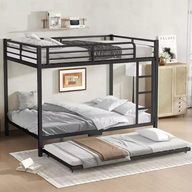 Letto a castello in metallo Twin XL su Twin XL con letto estraibile singolo nero