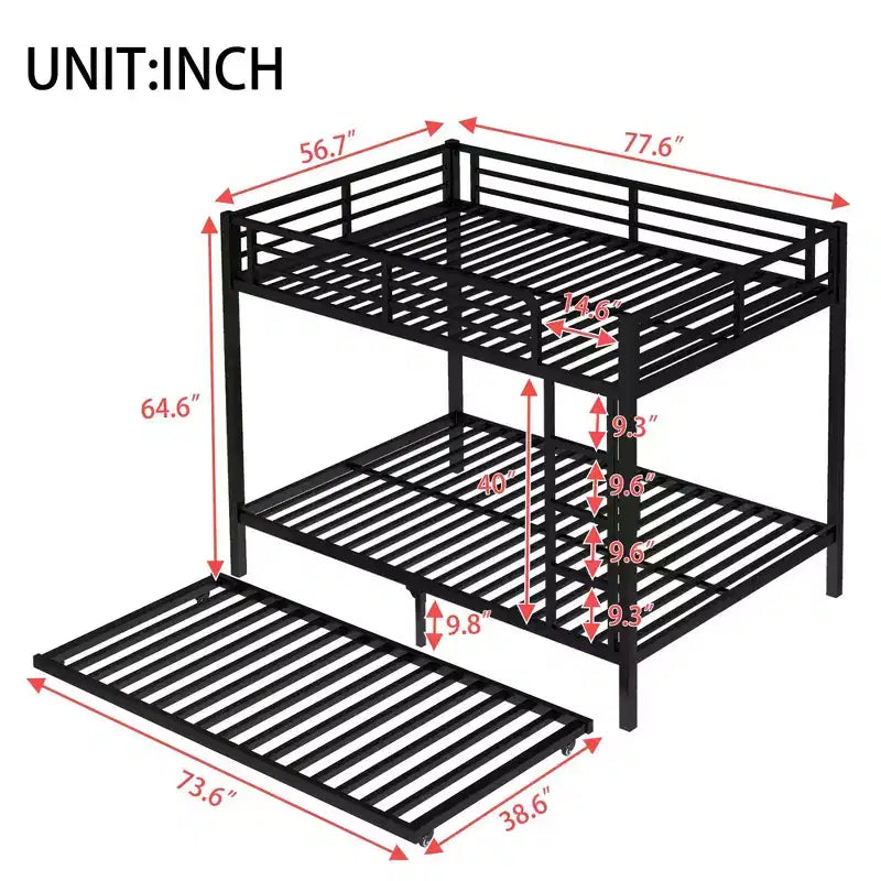 Letto a castello in metallo Twin XL su Twin XL con letto estraibile singolo nero