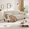 89 Modern Sofa Couch With 2 Pillows, Upholstered Chenille Futon Sofa Bed with Adjustable Backrest, Deep Seat Sofa Couch for Apartment, Beige
