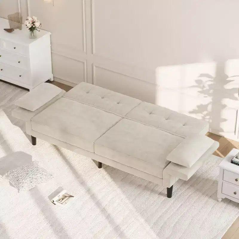 Divano moderno con 2 cuscini, divano letto futon imbottito in ciniglia con schienale regolabile