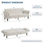 Divano moderno con 2 cuscini, divano letto futon imbottito in ciniglia con schienale regolabile