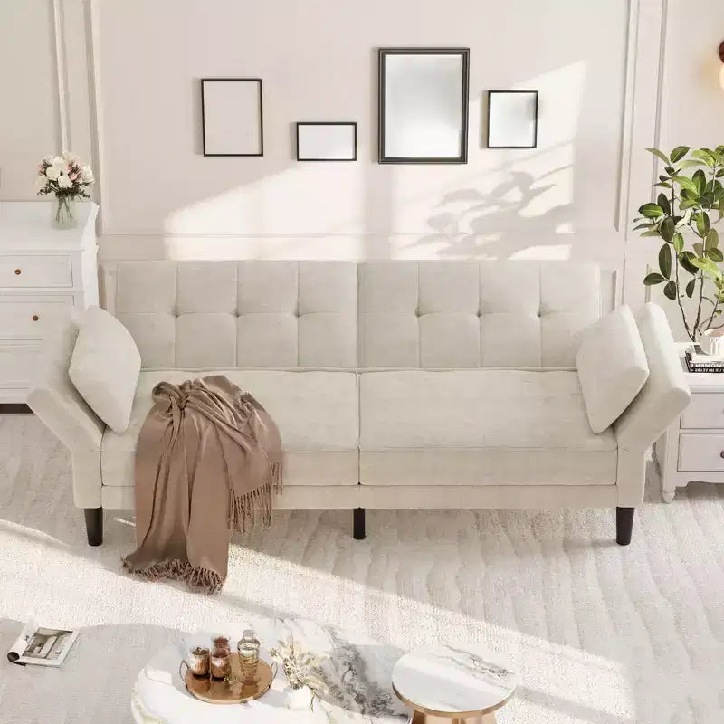 Divano moderno con 2 cuscini, divano letto futon imbottito in ciniglia con schienale regolabile