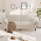 Divano moderno con 2 cuscini, divano letto futon imbottito in ciniglia con schienale regolabile