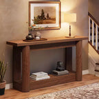Tavolo consolle da 160 cm in stile rustico, Tavolino stretto e lungo da divano, Mobile da ingresso a 2 ripiani per soggiorno