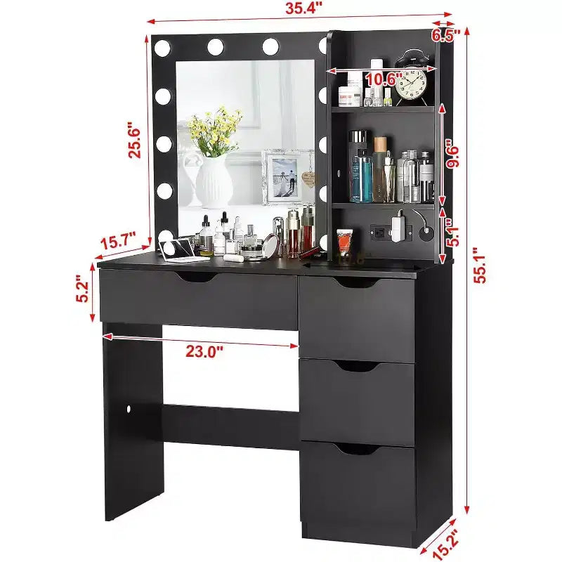 Toeletta con 4 cassetti, 2 ripiani, cassettiera moderna, camera da letto o spogliatoio
