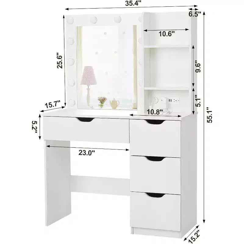 Toeletta con 4 cassetti, 2 ripiani, cassettiera moderna, camera da letto o spogliatoio