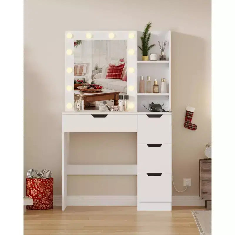 Toeletta con 4 cassetti, 2 ripiani, cassettiera moderna, camera da letto o spogliatoio