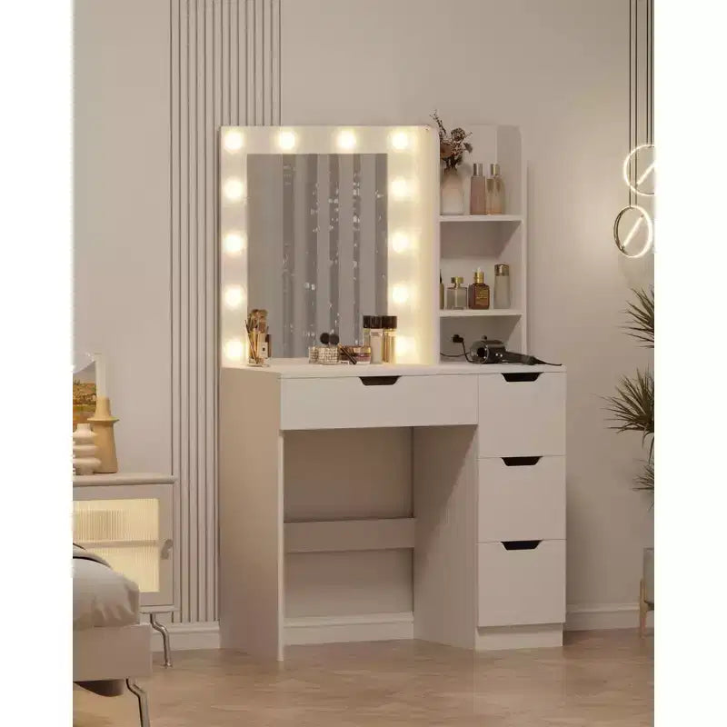 Toeletta con 4 cassetti, 2 ripiani, cassettiera moderna, camera da letto o spogliatoio