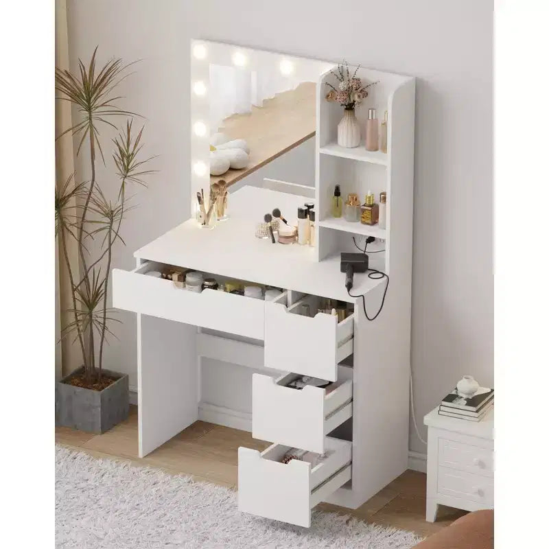 Toeletta con 4 cassetti, 2 ripiani, cassettiera moderna, camera da letto o spogliatoio