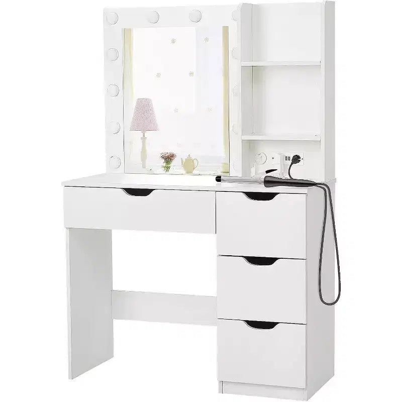 Toeletta con 4 cassetti, 2 ripiani, cassettiera moderna, camera da letto o spogliatoio