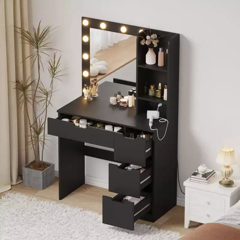 Toeletta con 4 cassetti, 2 ripiani, cassettiera moderna, camera da letto o spogliatoio