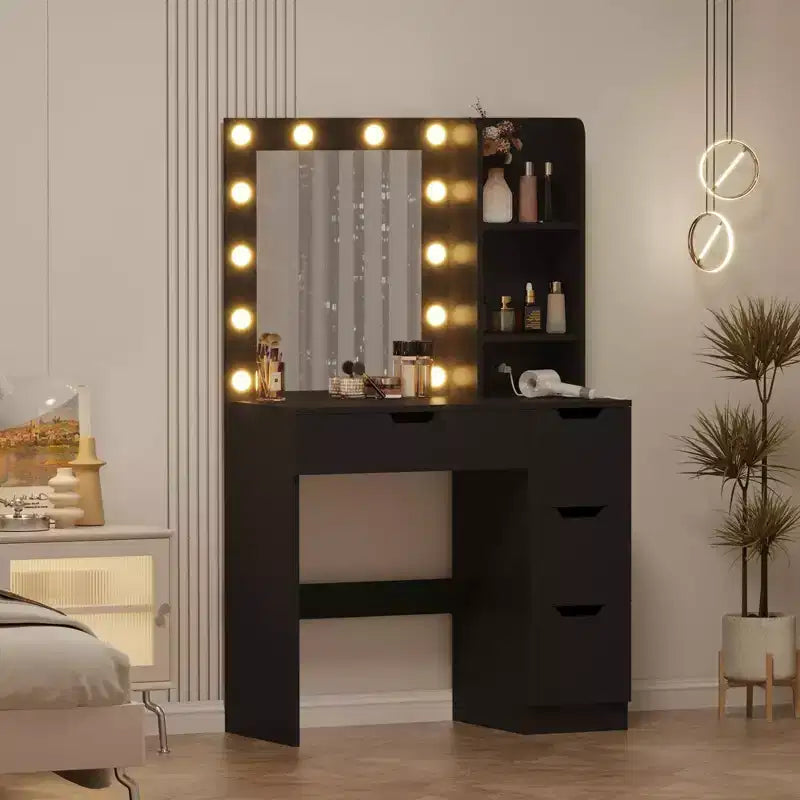 Toeletta con 4 cassetti, 2 ripiani, cassettiera moderna, camera da letto o spogliatoio