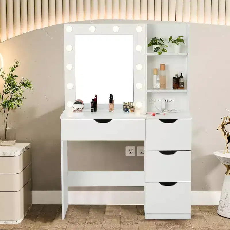 Toeletta con 4 cassetti, 2 ripiani, cassettiera moderna, camera da letto o spogliatoio