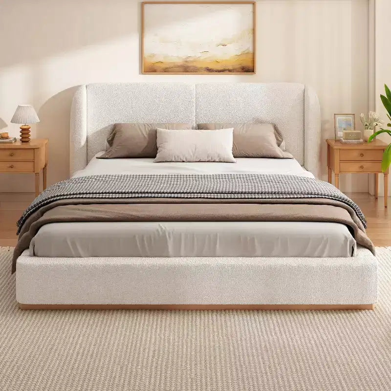 Christopher Knight Home Vira Modern Rubberwood Boucle Upholstered Bed with Wingback Headboard