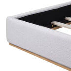 Letto moderno imbottito in bouclé in legno di gomma con testiera ad ali