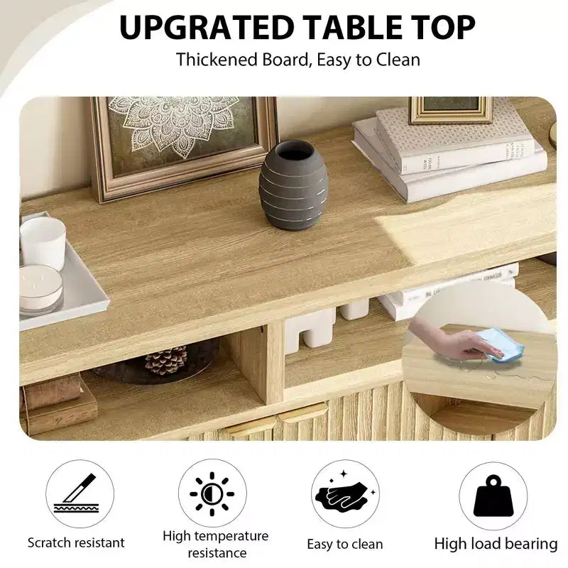 Madia/credenza scanalata da 65,8 pollici con 4 ante, mobile contenitore per cucina, madia in legno per sala da pranzo, soggiorno, ingresso