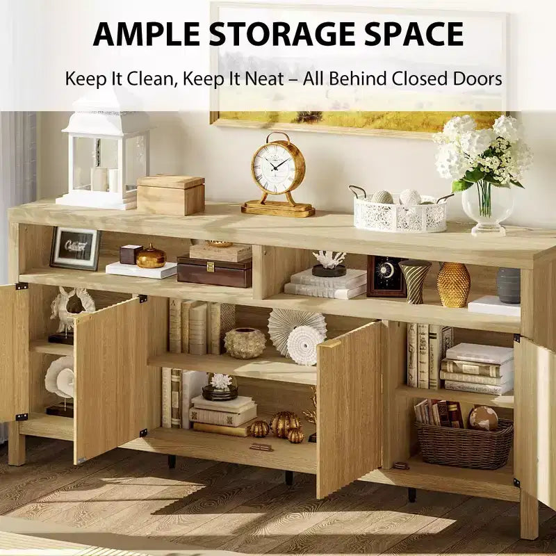 Madia/credenza scanalata da 65,8 pollici con 4 ante, mobile contenitore per cucina, madia in legno per sala da pranzo, soggiorno, ingresso