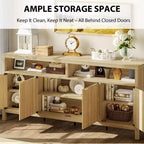 Madia/credenza scanalata da 65,8 pollici con 4 ante, mobile contenitore per cucina, madia in legno per sala da pranzo, soggiorno, ingresso